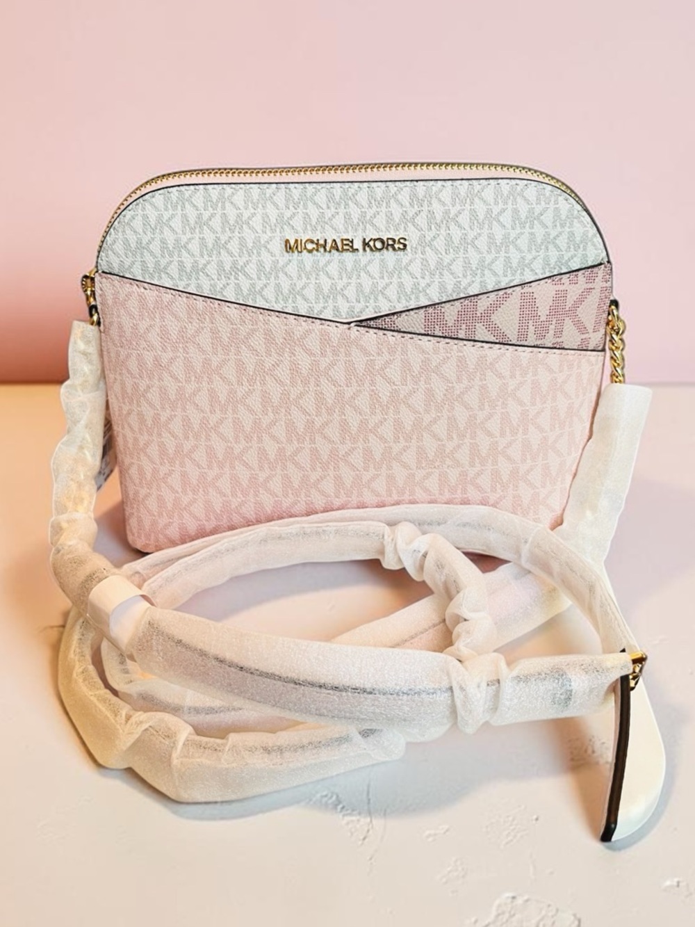 Michael Kors Jet Set Travel Powder Blush Pink Multi Medium Dome Crossbody (NWT)
